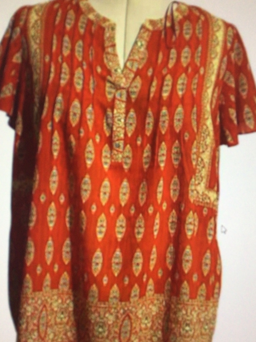 Women's Red Printed Short-Sleeve Blouse